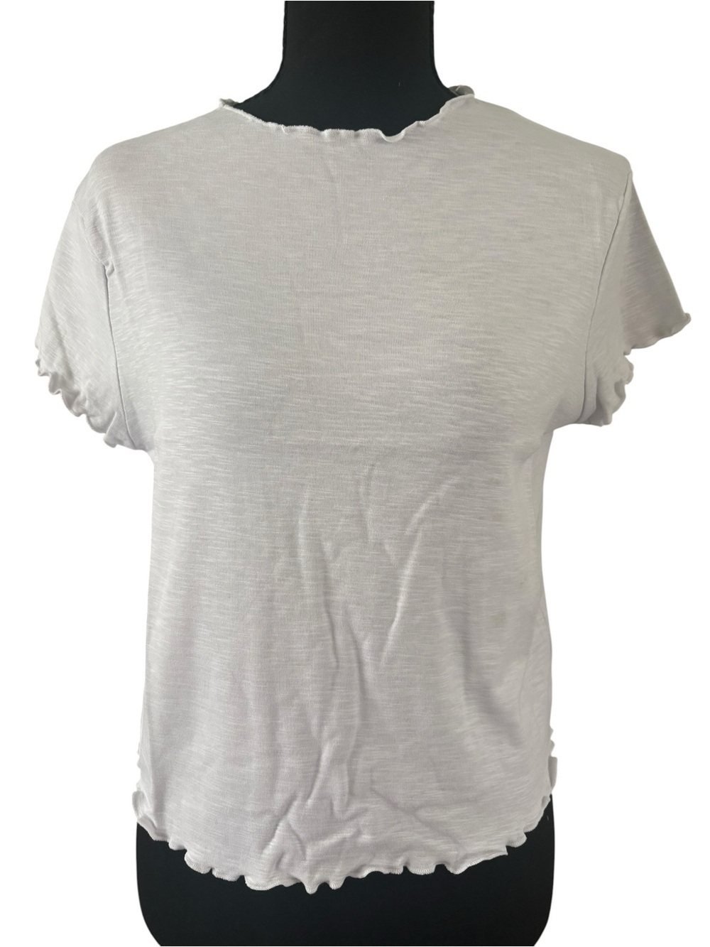 Zenana Outfitters White Lettuce-Edge Short Sleeve Tee Top